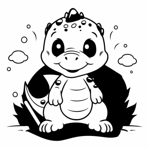 Black and White Cartoon Illustration of Cute Turtle Animal Chara