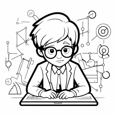 Black and White Cartoon Illustration of Schoolboy or Student Wea