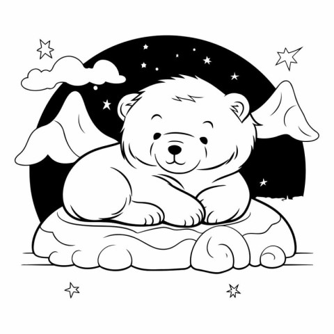 Black and white vector illustration of a cute little teddy bear