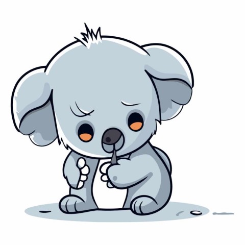 Cute cartoon elephant with a spoon in his mouth.