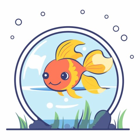 Cute cartoon goldfish in the glass ball.