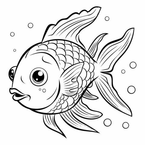 Cute cartoon fish. Black and white vector illustration for color