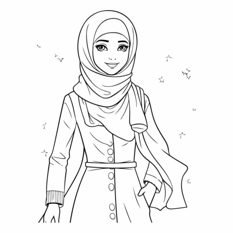 Beautiful muslim woman in hijab for coloring book.