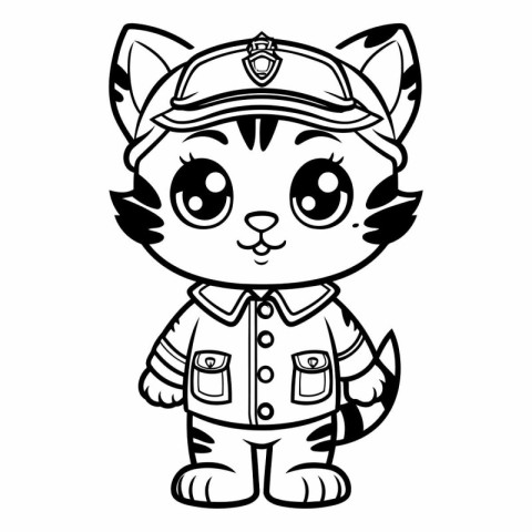 Black and White Cartoon Illustration of Cute Little Cat Sailor C