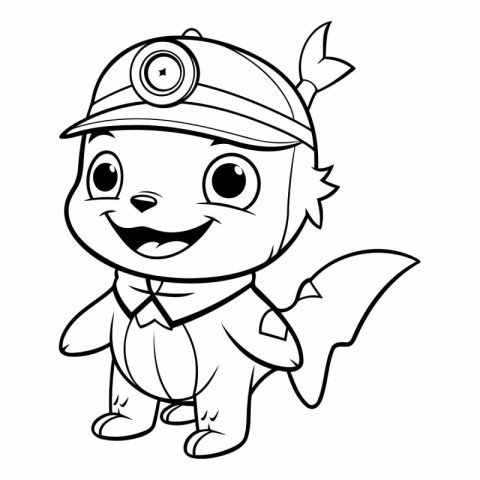 Black and White Cartoon Illustration of Cute Little Pirate Boy C