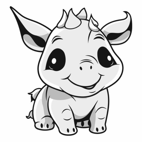 Cute cartoon rhinoceros isolated on white background.