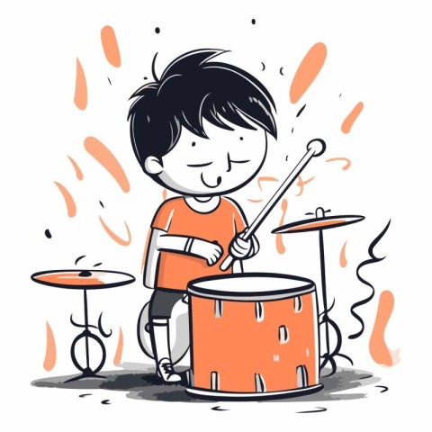 Little boy playing drums of a boy playing drums.