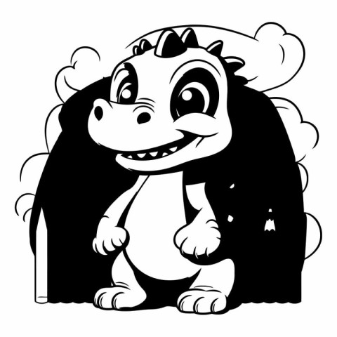 Black and White Cartoon Illustration of Funny Dinosaur Comic Cha