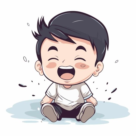 Illustration of a Cute Little Boy Crying and Smiling