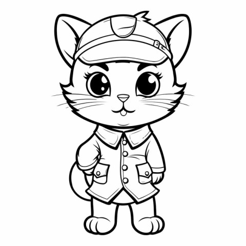 Black and White Cartoon Illustration of Cute Cat Animal Characte