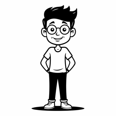 cute boy with glasses and casual clothes cartoon vector illustra