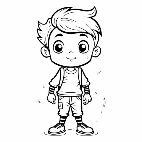 Cartoon Illustration of Cute Little Boy Kid Character for Colori