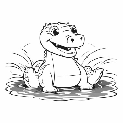 cute crocodile in the water. black and white vector illustration