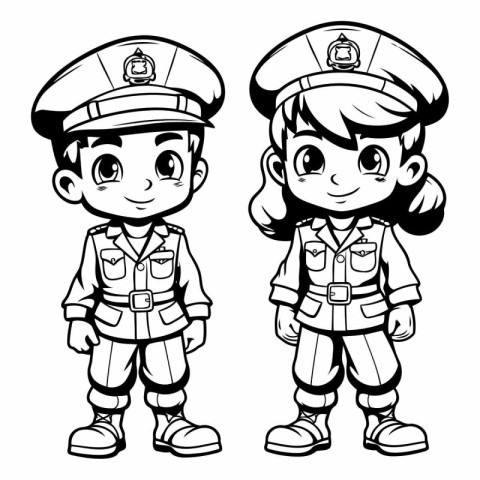 Illustration of a Little Boy and Girl in Police Uniform - Colori