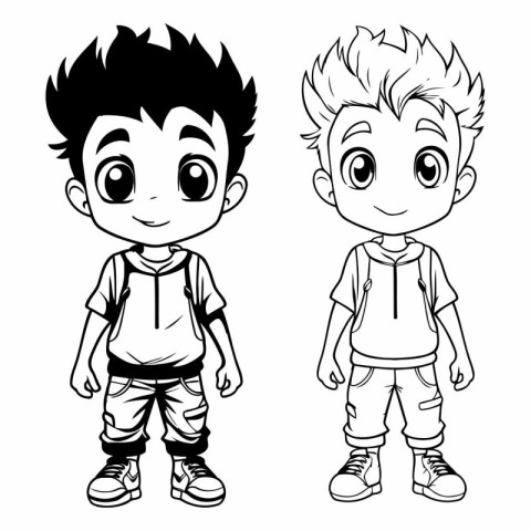 Vector illustration of a boy and a boy in different poses. Black