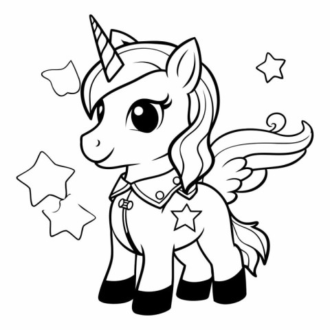 Unicorn black and white vector illustration for coloring book or