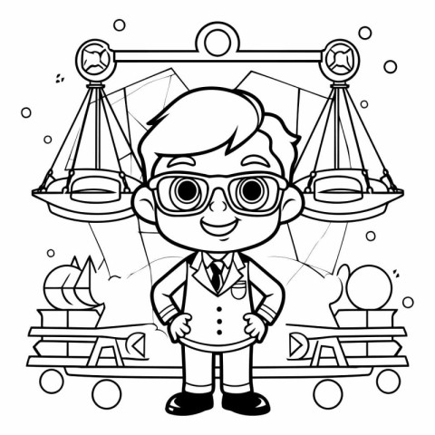 Black and White Cartoon Illustration of Little Businessman or La