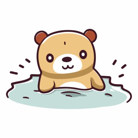 Cute cartoon beaver in a puddle.