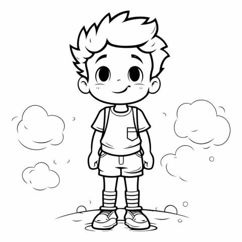 Coloring Page Outline Of Cartoon Little Boy or Kid Wearing Short