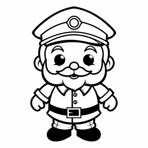 Black and White Cartoon Illustration of Cute Sailor Captain Char