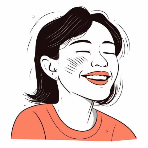 Vector illustration of a smiling woman with closed eyes on white