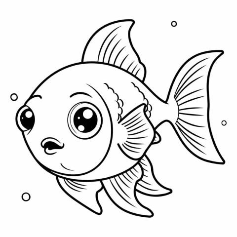 Black and White Cartoon Illustration of Cute Fish Animal Charact