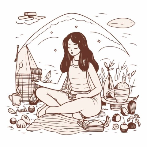 Vector illustration of a young woman sitting in the lotus positi