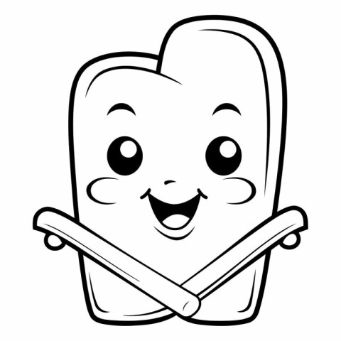 Black And White Cartoon Illustration of Cute Ice Cream Mascot Ch