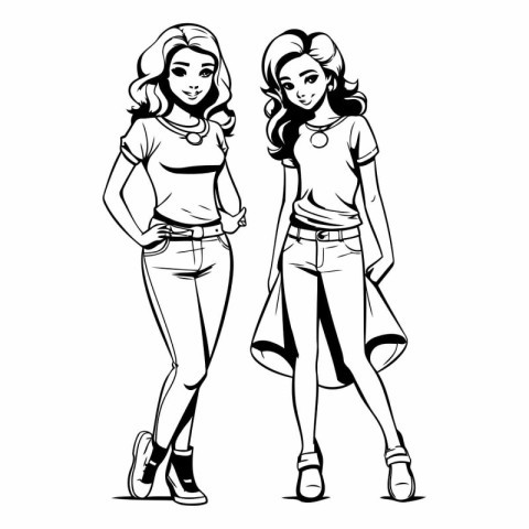 Fashion girls in sketch-style of fashion girls.