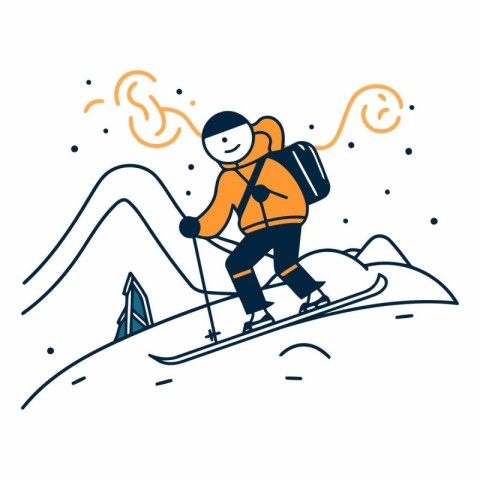 Vector illustration of a skier with a backpack on the mountain.