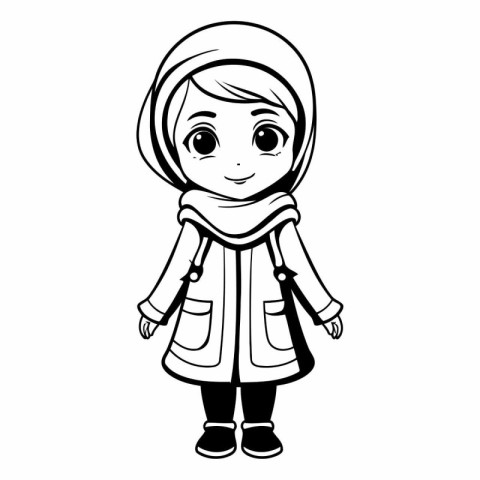 Cute cartoon girl in winter clothes isolated on white background