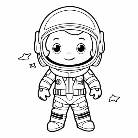 Coloring Page Outline Of a Kid Astronaut Vector Illustration