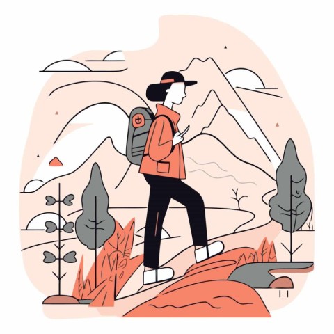 Hiking and trekking concept vector illustration. Cartoon flat de