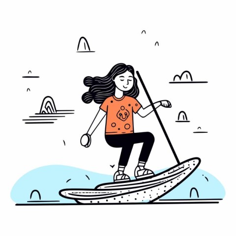 Girl in a boat in doodle style.