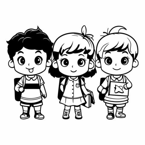 cute little students boys and girls characters cartoon vector il