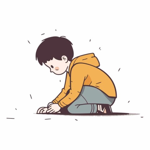 Sad boy sitting on the floor in sketch style.