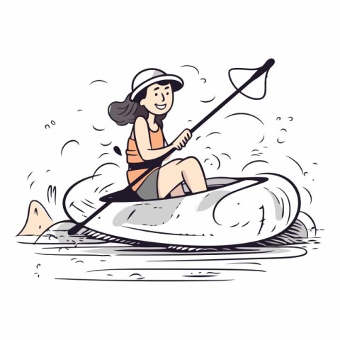 Woman paddling a kayak on the lake.