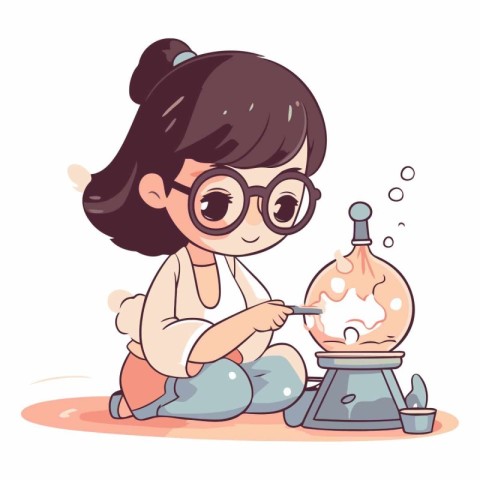 Cute little girl playing with a magic potion.