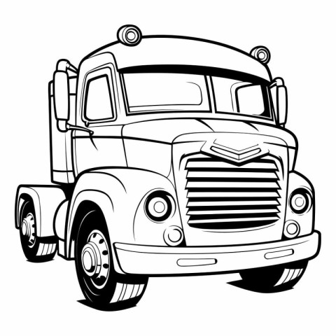 Vector illustration of a big old school truck in black and white