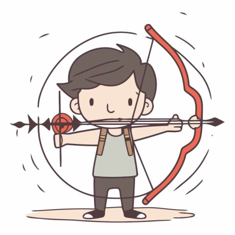 cute boy aiming with bow and arrow cartoon vector illustration g