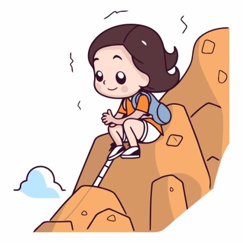 Little girl climbing a mountain of a child climbing a rock.