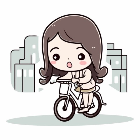 Girl riding bicycle - Cute cartoon girl vector illustration.eps1