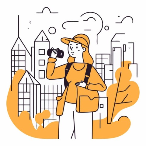 Vector illustration of a girl with a camera on the background of