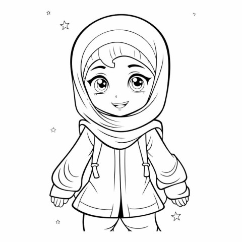 Coloring book for children: Muslim girl in a hijab.