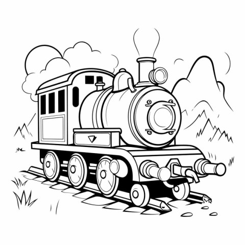 Steam locomotive. Black and white vector illustration for colori