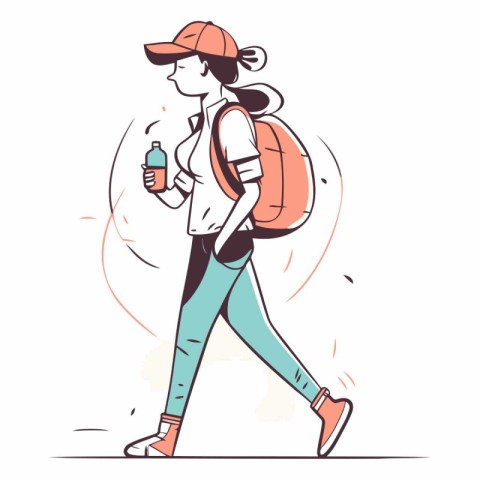 Young woman with a backpack and a bottle of water