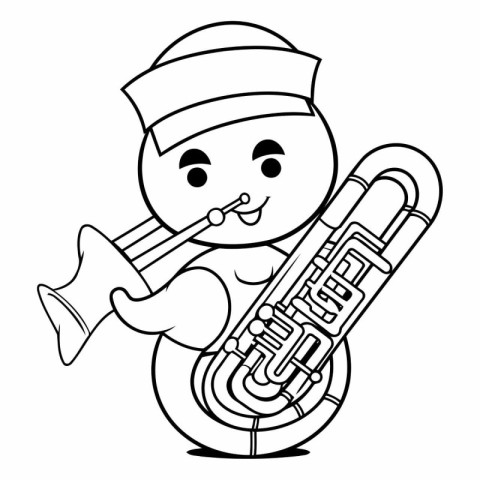 Mascot Illustration of a Snowman Playing the Trumpet