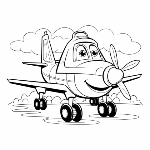 Cartoon airplane on a background of clouds. Coloring book for ch