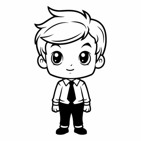 Cute boy cartoon in black and white vector illustration graphic