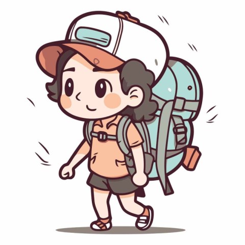 Tourist boy with a backpack. Cartoon style.